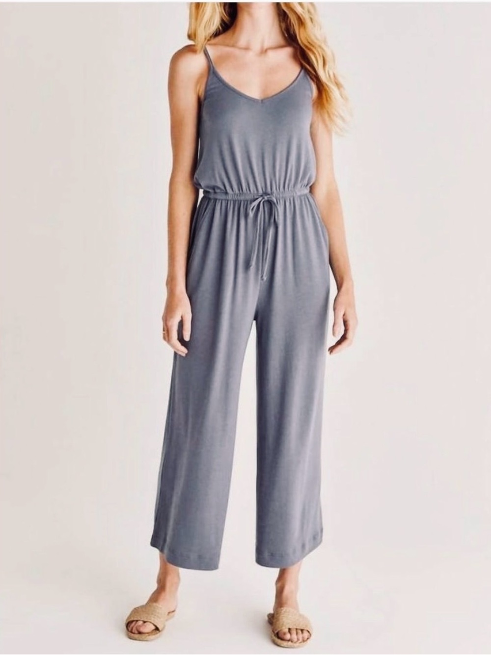 Z Supply Shawn Rib Jumpsuit Indigo Blue Wide Leg Cropped Jumpsuit M NWT